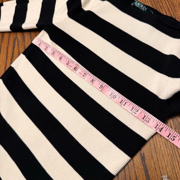 Lauren Ralph Striped Sweater M Black White Bell Sleeve Knit Pullover Preppy - Picture 7 of 9